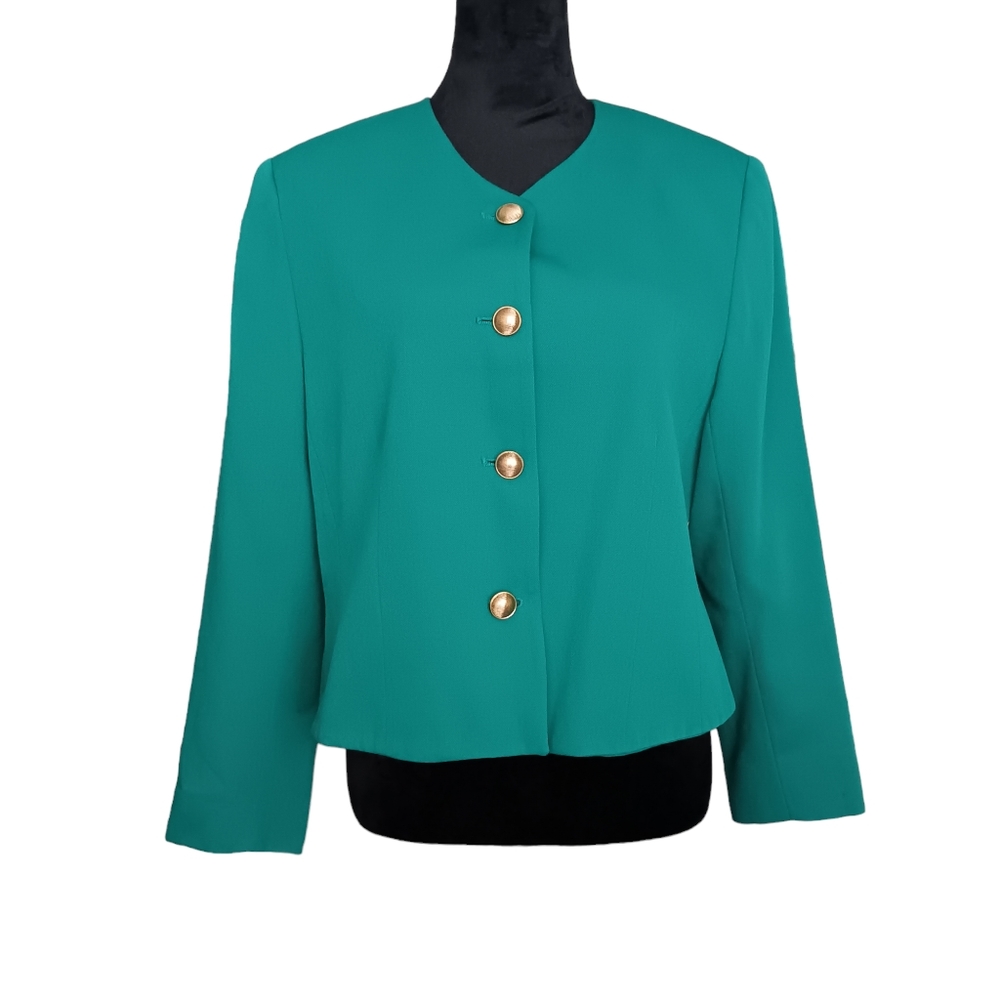 Viyella Green Fully Lined Button-Front Vintage Blazer Women's Size 12P
